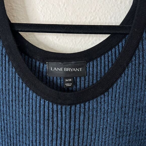 Lane Bryant Stretch Ribbed Knit Long Sleeves Sweater Dress Size 26/28 Blue Black - Picture 3 of 8